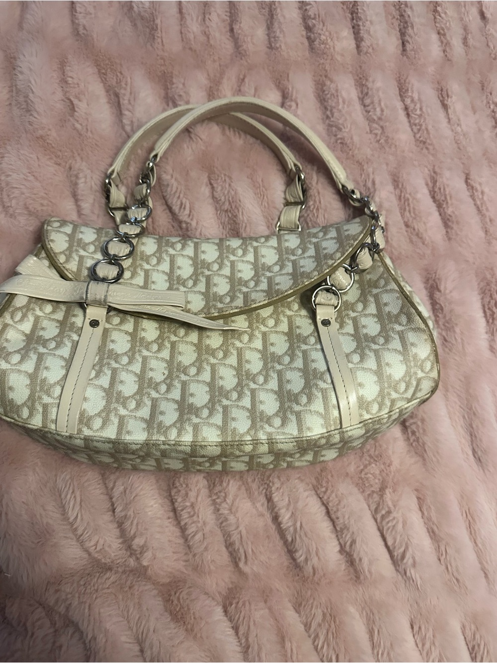 Dior Beige Monogram Shoulder Bag with Cream Trim